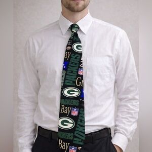 Vintage 1996 Green Bay Packers NFL Necktie | Logo Spell Out All Over Print 90s
